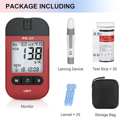 PH-01A hemoglobin meter with test strips and lancets