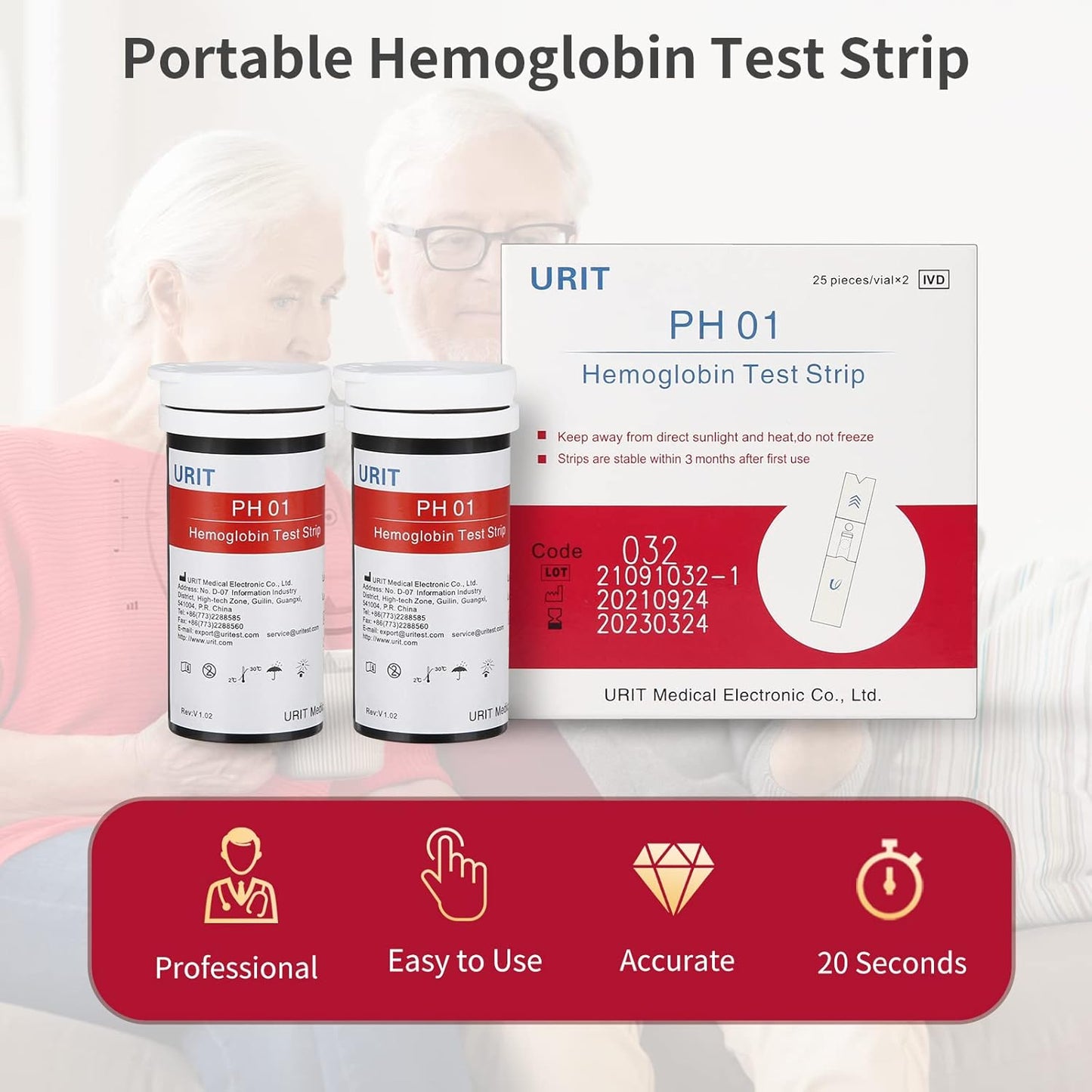 PH-01A compatible hemoglobin test strip package