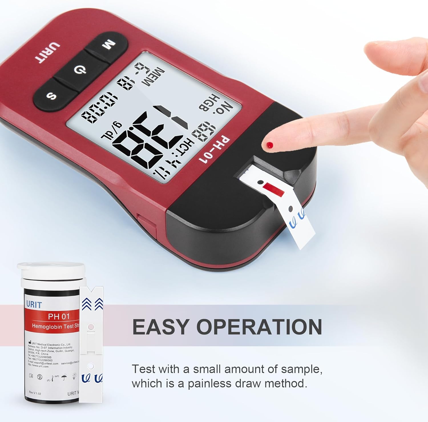 PH-01A hemoglobin meter with compatible test strip