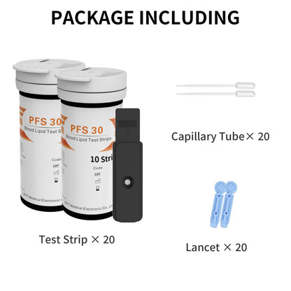 package including PFS 30 test strips, capillary tube, lancet.